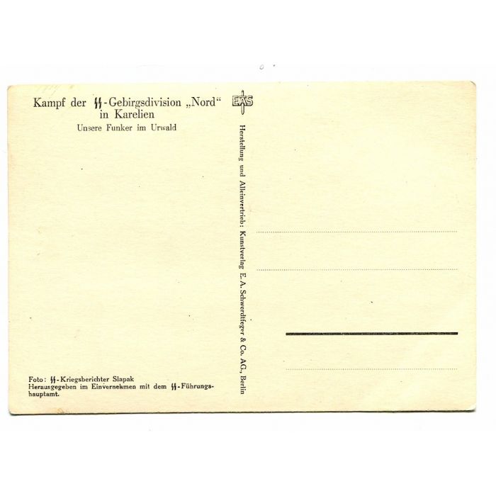 BATTLE OF THE SS MOUNTAIN DIVISION "NORTH" IN KARELIA POST CARD"OUR RADIO MEN IN THE FOREST" - Image 2