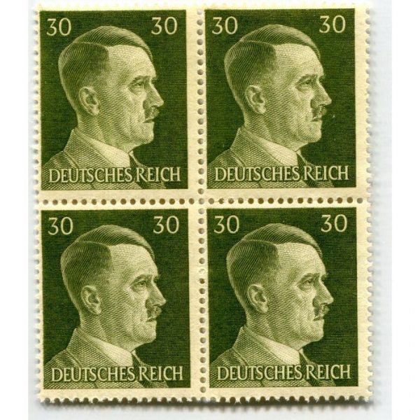 GERMAN WWII HITLER HEAD STAMP OF 4 STAMPS 30 RPF VALUE