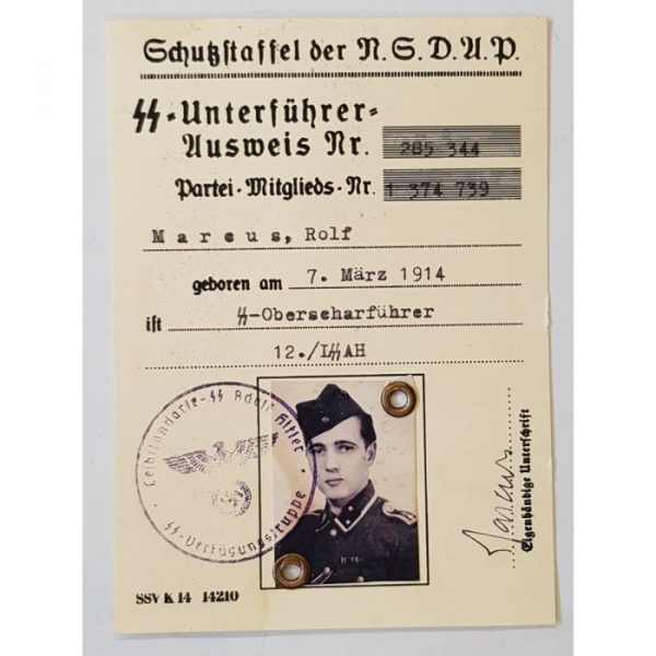 Marcus Rolf SS NSDAP AUSWEIS SS-OBERSCHARFUHRER MARCUS,ROLF DOCUMENT - WARSTUFF.COM