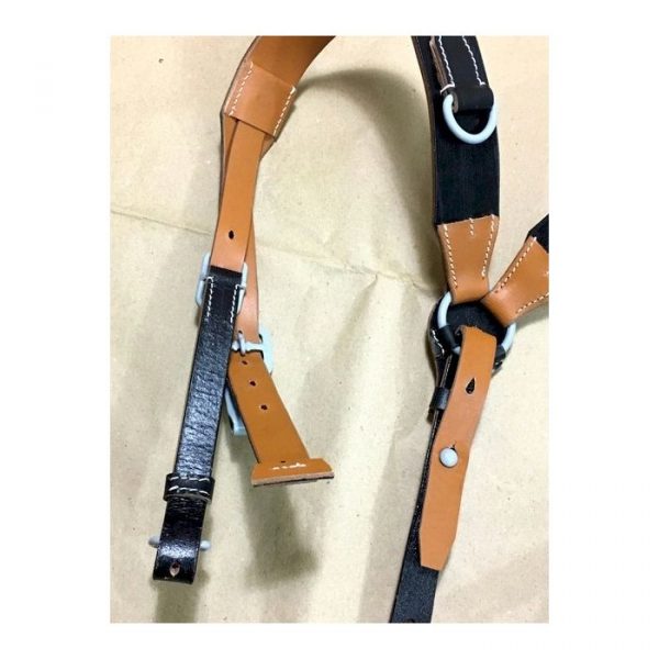 German WWII Black Leather Y Straps - Reproduction Military Suspenders For Reenactment, Display, Or Costume