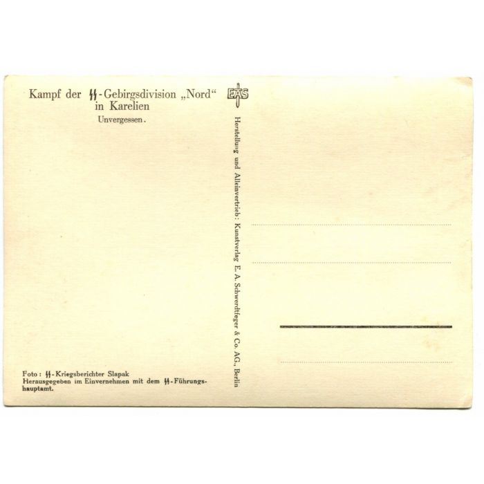 BATTLE OF THE SS MOUNTAIN DIVISION "NORTH" IN KARELIA POST CARD"NEVER FORGOTTEN" - Image 2