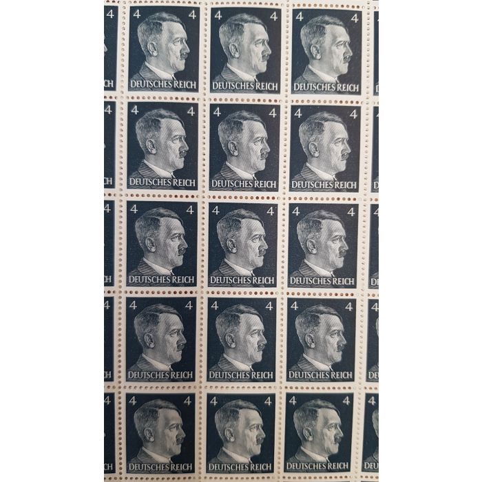 FULL AND COMPLETE GERMAN WWII HITLER HEAD STAMP SHEET OF 100 STAMPS 4 RPF VALUE. FULL GUM - Image 2