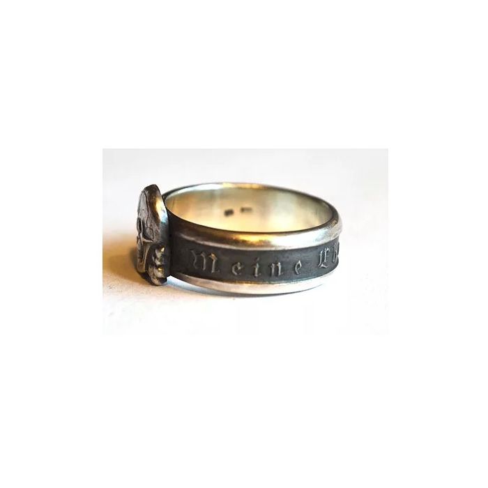 GERMAN SS" MEINE EHRE HEISST TREUE" WITH SKULL SILVER RING - Image 2