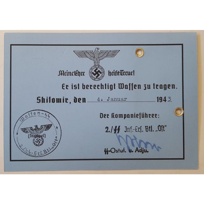 SS AUSWEIS SS-STURMMANN WERNER BOLDER SS ERSATZ INFANTERIE BTL OST - Image 2