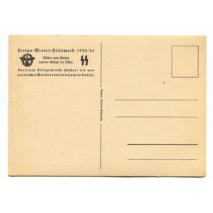 SS POST CARD POLICE IN POLAND"MOUNTED POLICE PATROL CLEARS A FARMSTEAD OCCUPIED BY POLISH MURDERES AND ARSONISTS" - Image 2