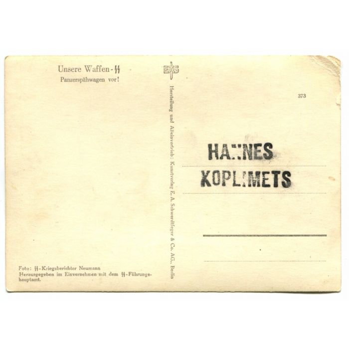 UNSERE WAFFEN SS POST CARD "ARMORED RECONNAISSANCE CARS FORWARD!" - Image 2