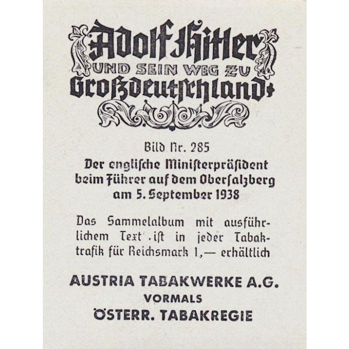 DER ENGLISCHE MINISTERPRASIDENT BEIM FUHRER AUF DEM OBERFALZBERG AM 5.SEPTEMBER 1938 CIGARETTE CARD - Image 2