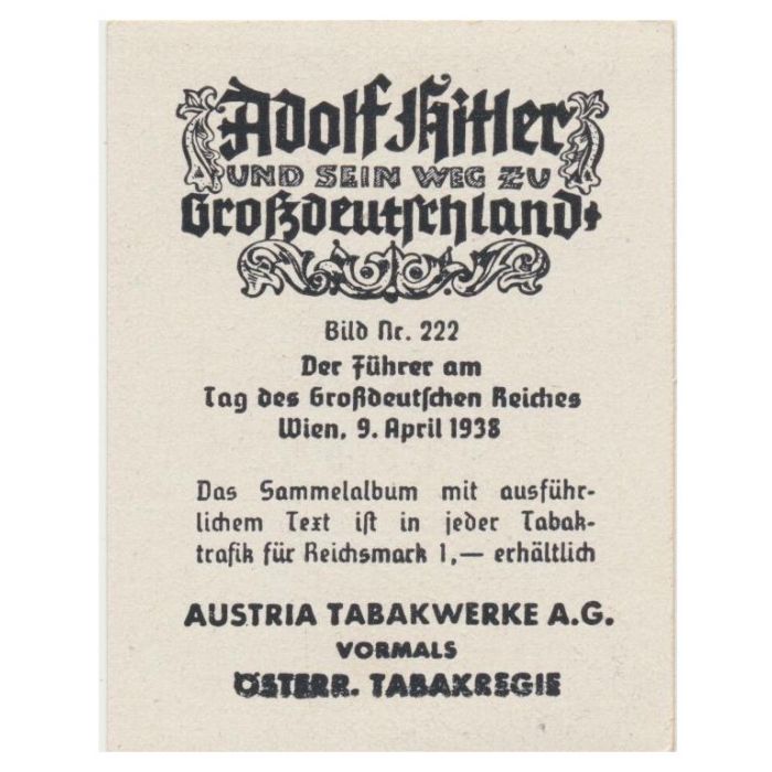 DER FÜHRER AM TAG DES GROTZDEUTJCHEN REICHES WIEN 9 APRIL 1938 - CIGARETTE CARD - Image 2