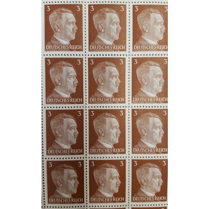FULL AND COMPLETE GERMAN WWII HITLER HEAD STAMP SHEET OF 100 STAMPS 3 RPF VALUE. FULL GUM - Image 2