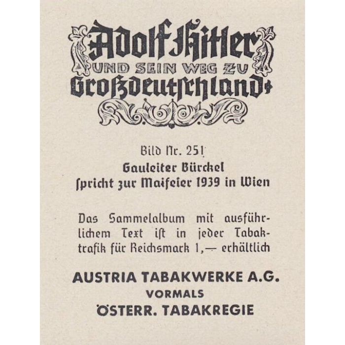GAULEITER BURCKEL SPRICHT ZUR MAIFEIER 1939 IN WEIN CIGARETTE CARD - Image 2