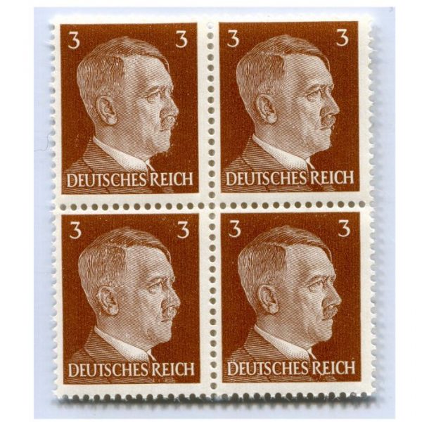 GERMAN WWII HITLER HEAD STAMP OF 4 STAMPS 3 RPF VALUE