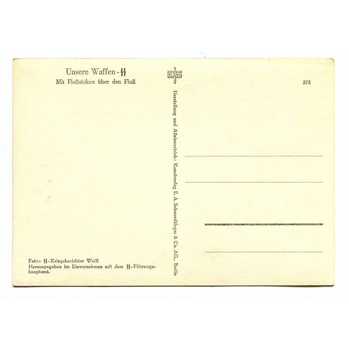 UNSERE WAFFEN-SS POST CARD "WITH RUBBER BOAT ACROSS THE RIVER" SERIES-373 - Image 2