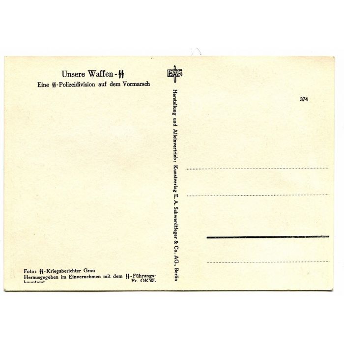 UNSERE WAFFEN SS POST CARD "AN SS POLICE DIVISION ON THE ADVANCE" - Image 2