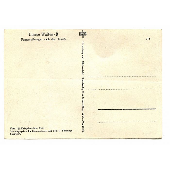 UNSERE WAFFEN SS POST CARD "ARMORED RECONNAISSANCE CAR AFTER THE ACTION" - Image 2