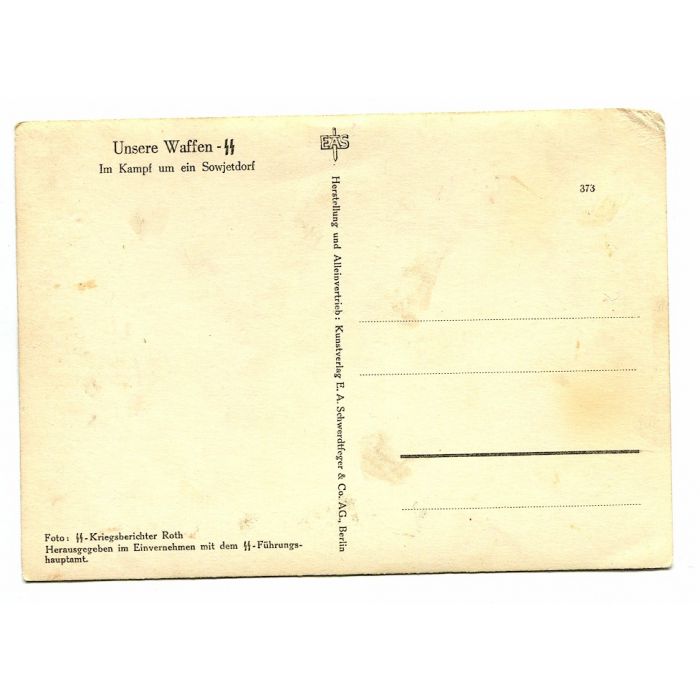 UNSERE WAFFEN SS POST CARD "IN BATTLE AROUND A SOVIET VILLAGE" - Image 2