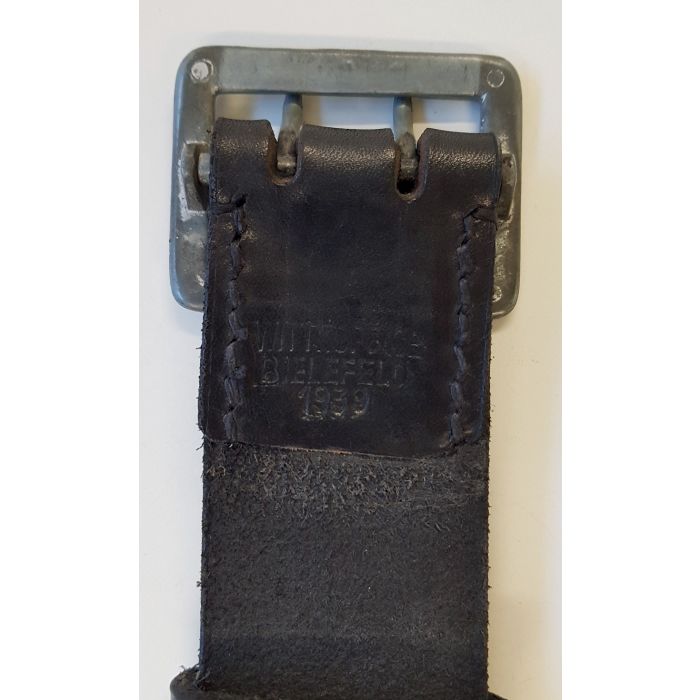 GERMAN SS OFFICER BLACK LEATHER BELT WITH ORIGINAL SILVER BUCKLE - Image 2