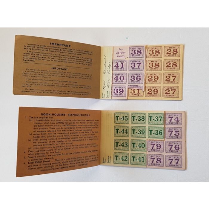 ORIGINAL USED CANADIAN WW2 RATION BOOKS AND MEAT RATION TOKEN - Image 3