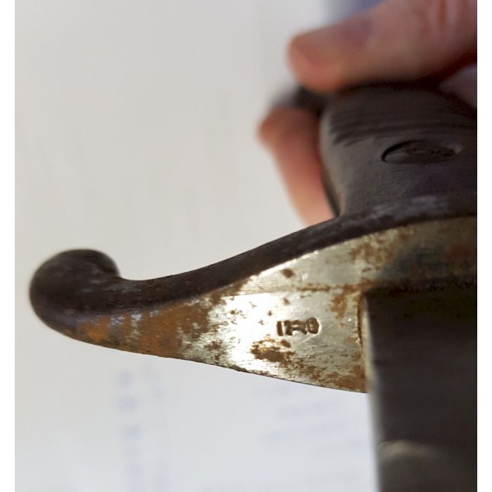 GERMAN WWI M1898 BUTCHER BAYONET WITH FROG & METAL SCABBARD. SIMSON & C. SUHL DATED 1916 - Image 5