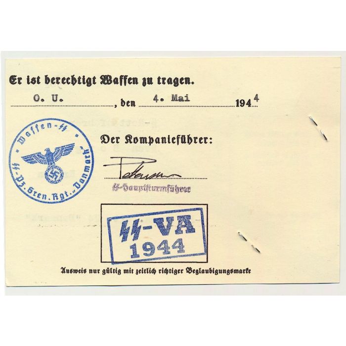 GERMAN SS AUSWEIS SS ROTTENFUHRER SVEN BORG SS PZ GREN RGT 24 DANMARK DOCUMENT - Image 2