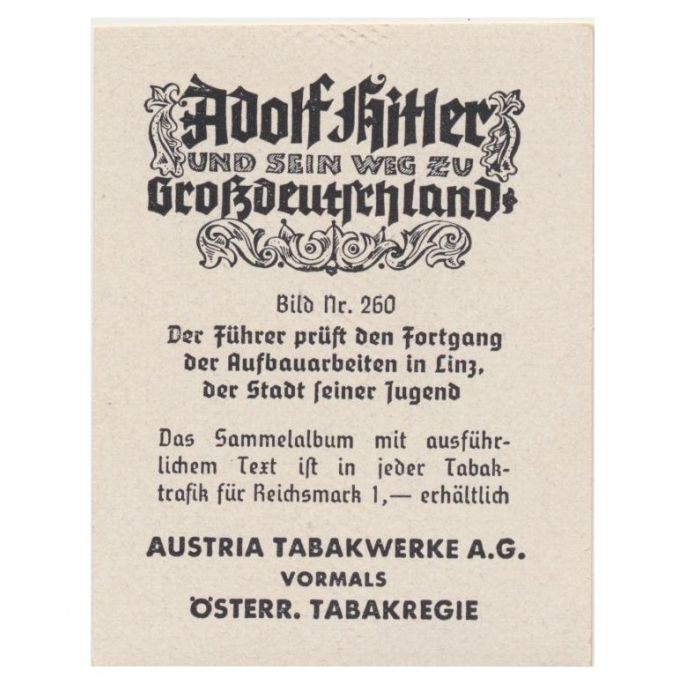 DER FUHRER PRUFT DEN FORTGANG DER AUFBAUARBEITEN IN LINZ, DER STADT LEINERJUGEND CIGARETTE CARD - Image 2