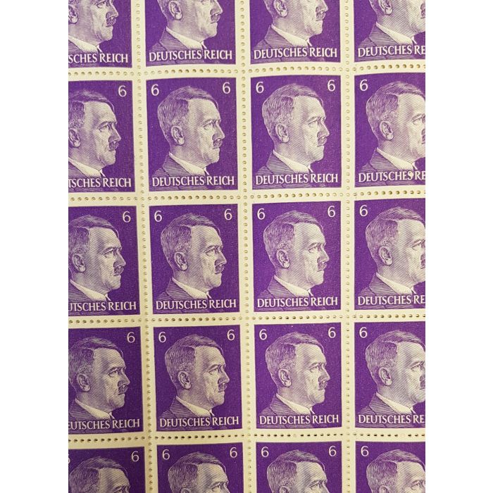 FULL AND COMPLETE GERMAN WWII HITLER HEAD STAMP SHEET OF 100 STAMPS 6 RPF VALUE. FULL GUM - Image 2