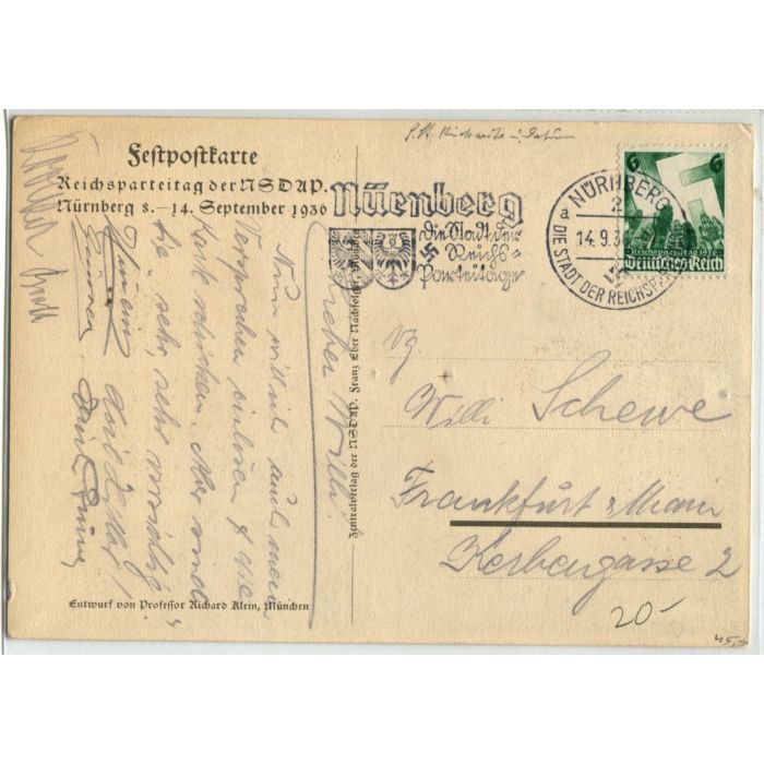 GERMAN REICHSPARTEITAG NURNBERG 1936 POSTCARD "Sonderstempel : Reichsparteitag Nürnberg" - Image 2