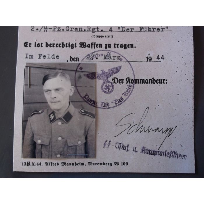 SS AUSWEIS GRENADIER MAX FABER RGT DER FUHRER SS DIVISION DAS REICH - Image 2