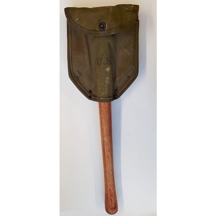 US WW2 ORIGINAL M43 FOLDING SHOVEL AND CANVAS COVER 1944 DATED - Image 2