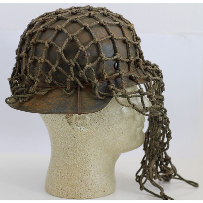 GERMAN WW2 M42 HELMET WITH SINGLE HEER DECAL AND SNIPER VEIL - Image 7