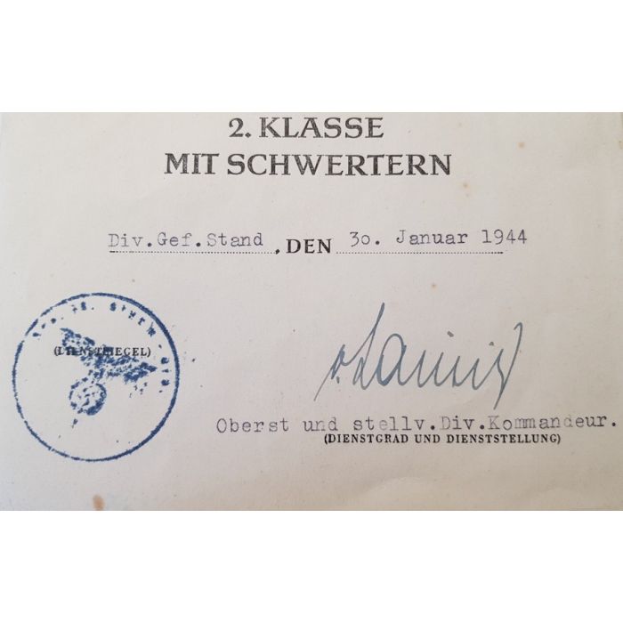 GERMAN WAR MERIT CROSS 2ND CLASS WITH SWORDS WITH AWARD DOCUMENT TO OBERGEFREITEN JOSEF JAGER - Image 5