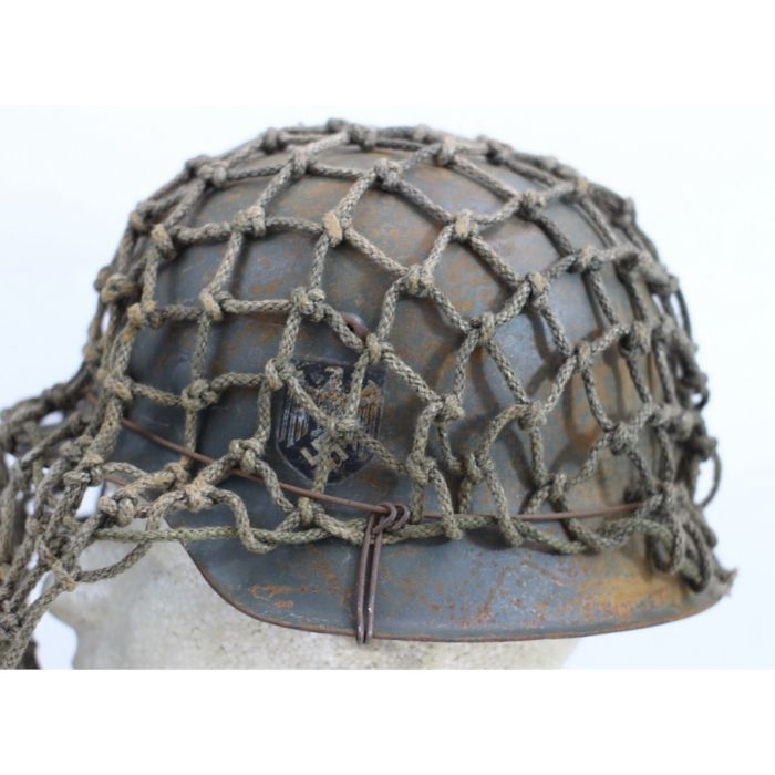 GERMAN WW2 M42 HELMET WITH SINGLE HEER DECAL AND SNIPER VEIL - Image 5