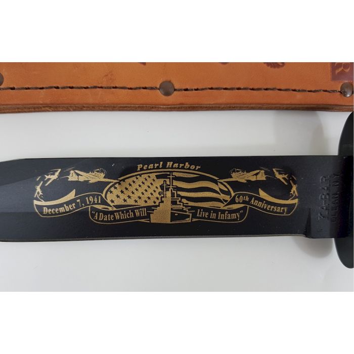 KA-BAR USMC NAVY PEARL HARBOR COMMEMORATIVE FIGHTING KNIFE AND LEATHER SHEATH - Image 4