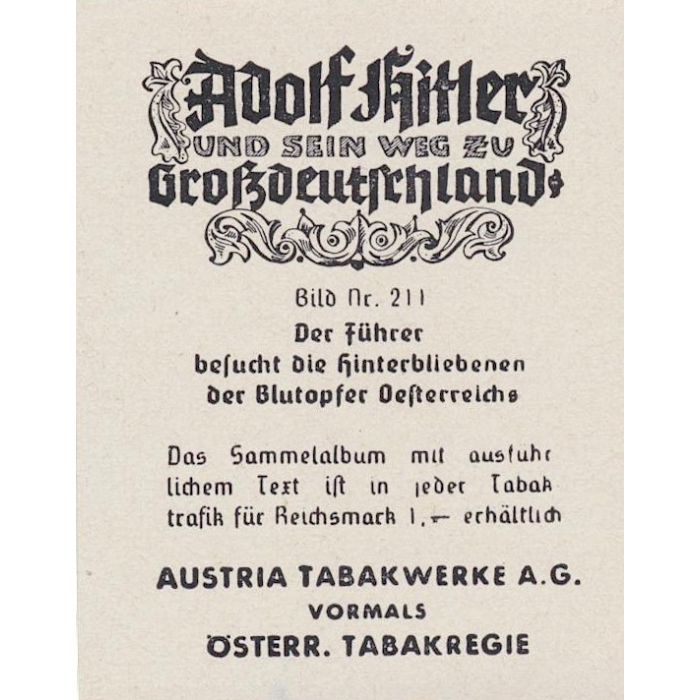 DER FUHRER BESUCHT DIE HINTERBLLEBENEM DER BLUTOPFER DEFTERREICHS CIGARETTE CARD - Image 2