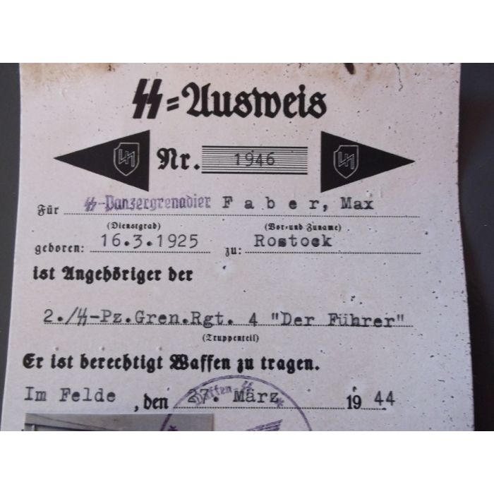 SS AUSWEIS GRENADIER MAX FABER RGT DER FUHRER SS DIVISION DAS REICH - Image 4