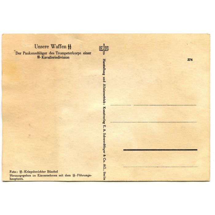 UNSERE WAFFEN SS POST CARD "THE KETTLE DRUMMER OF THE BUGLE COPRS IN A SS CALVARY DIVISION" - Image 2